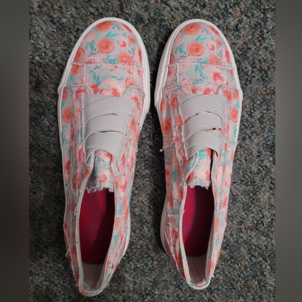 Floral Canvas Slip-On Sneakers - Pink and Green